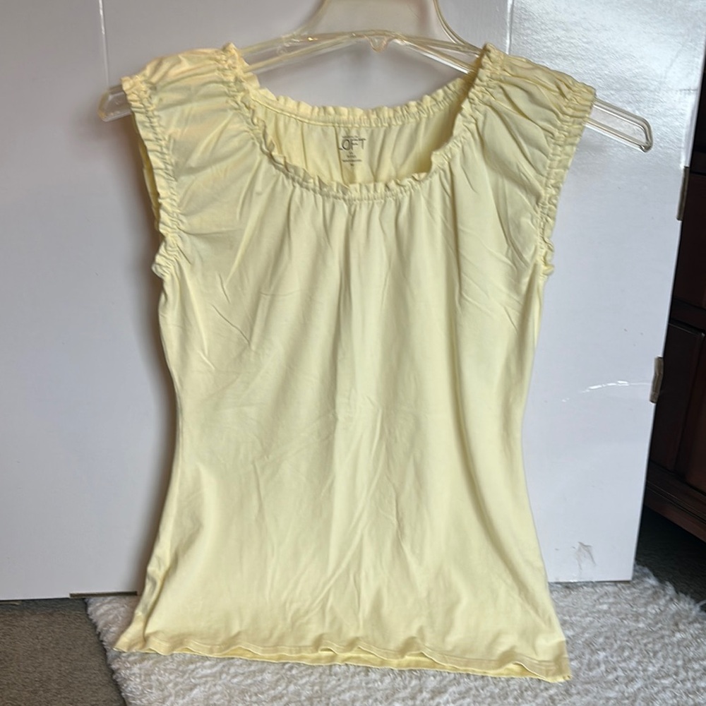 LOFT Yellow Ruched Flutter Sleeve Blouse
